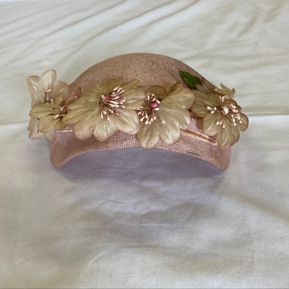 Vintage Hat Pink and Cream Flowers‎ Fascinator Church